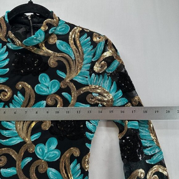 Fashion Nova Dress Size  XS Caprice Sequin Strap Side Bodycon Long Sleeve Black - Picture 10 of 12